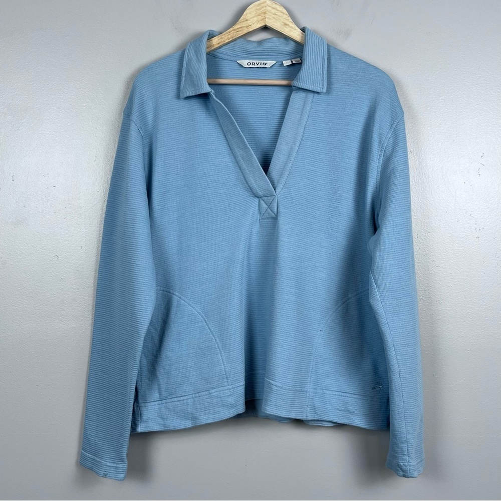 Orvis Women's 100% Organic Cotton Lightweight V-Neck Polo Sweatshirt 3KTM Size L